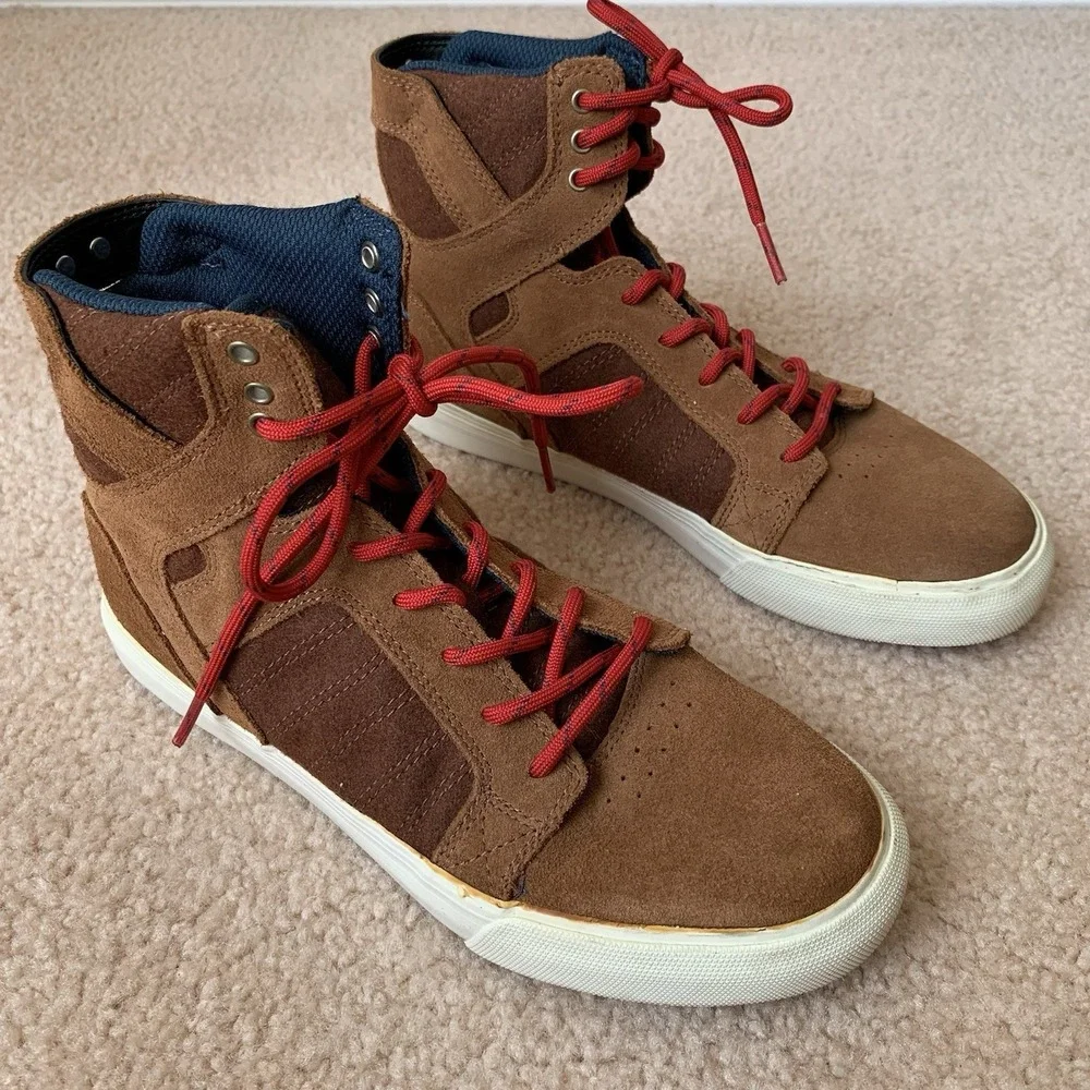 Supra Kids Skytop Muska 001 Skateboard Shoes Brown Youth High Top Sneakers Sz 5
